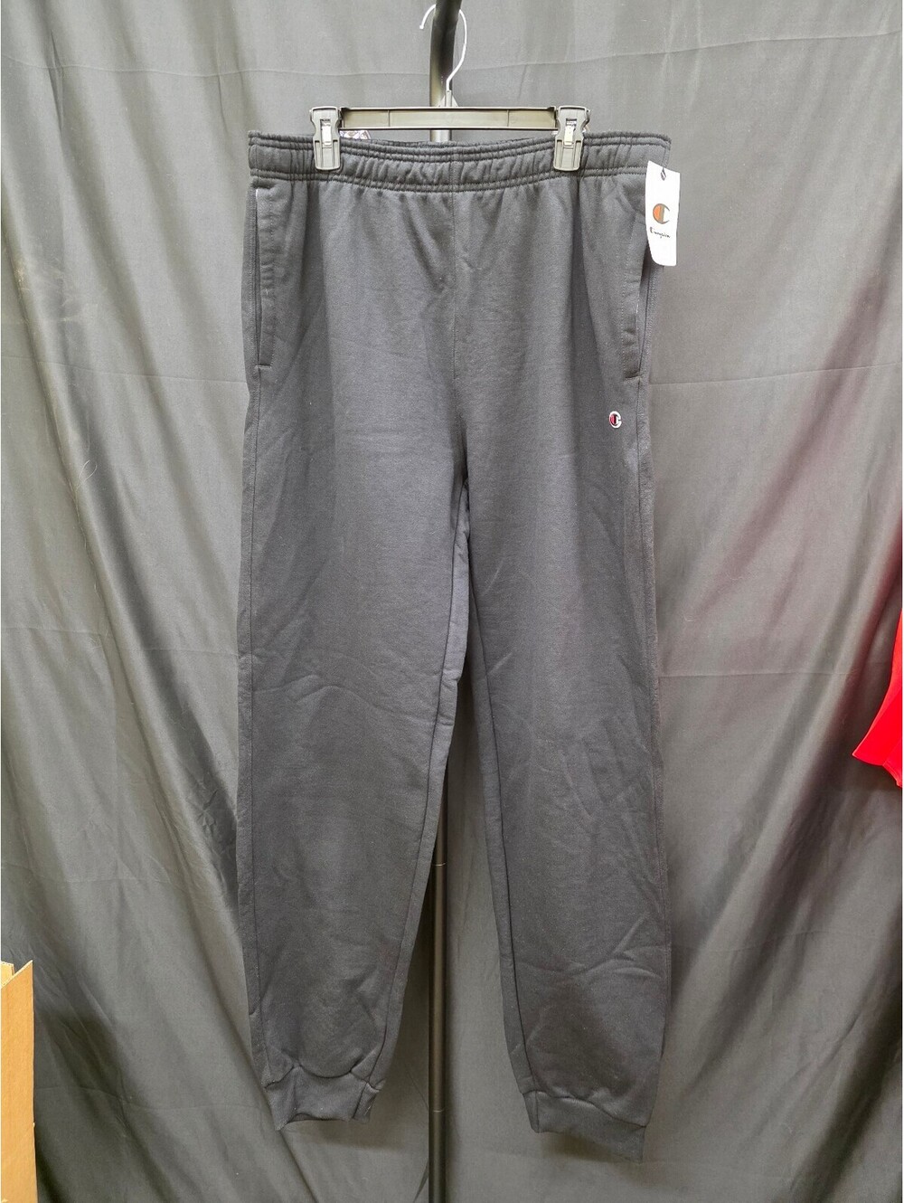 CHAMPION MEN’S FLEECE JOGGERS BLACK‑C PATCH LOGO X-LARGE TALL
